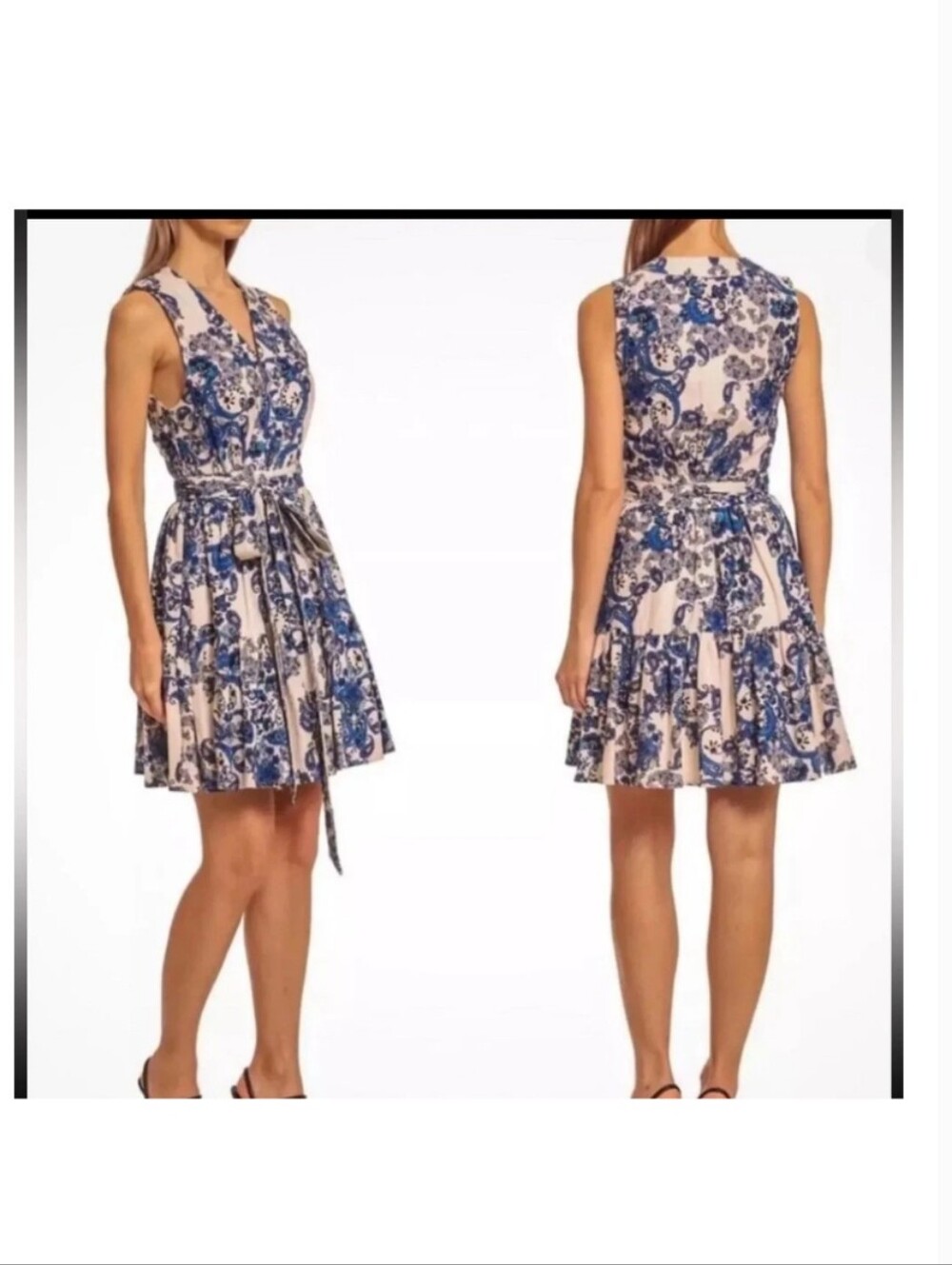 Sleeveless Blue Paisley Fit & Flare Dress